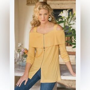 Soft Surroundings | Like new Yellow cold shoulder long sleeve full zip t…